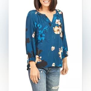 Daniel Rainn Floral Print Split Neck Top Womens Size XSP